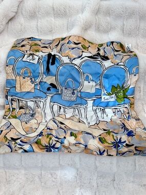 Dior Elegant Blue & Beige Silk Scarf